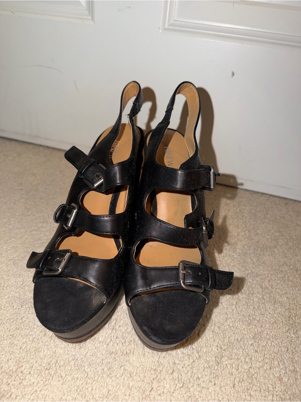 Nine West Black Multi-Strap Buckle Slingback Sandals